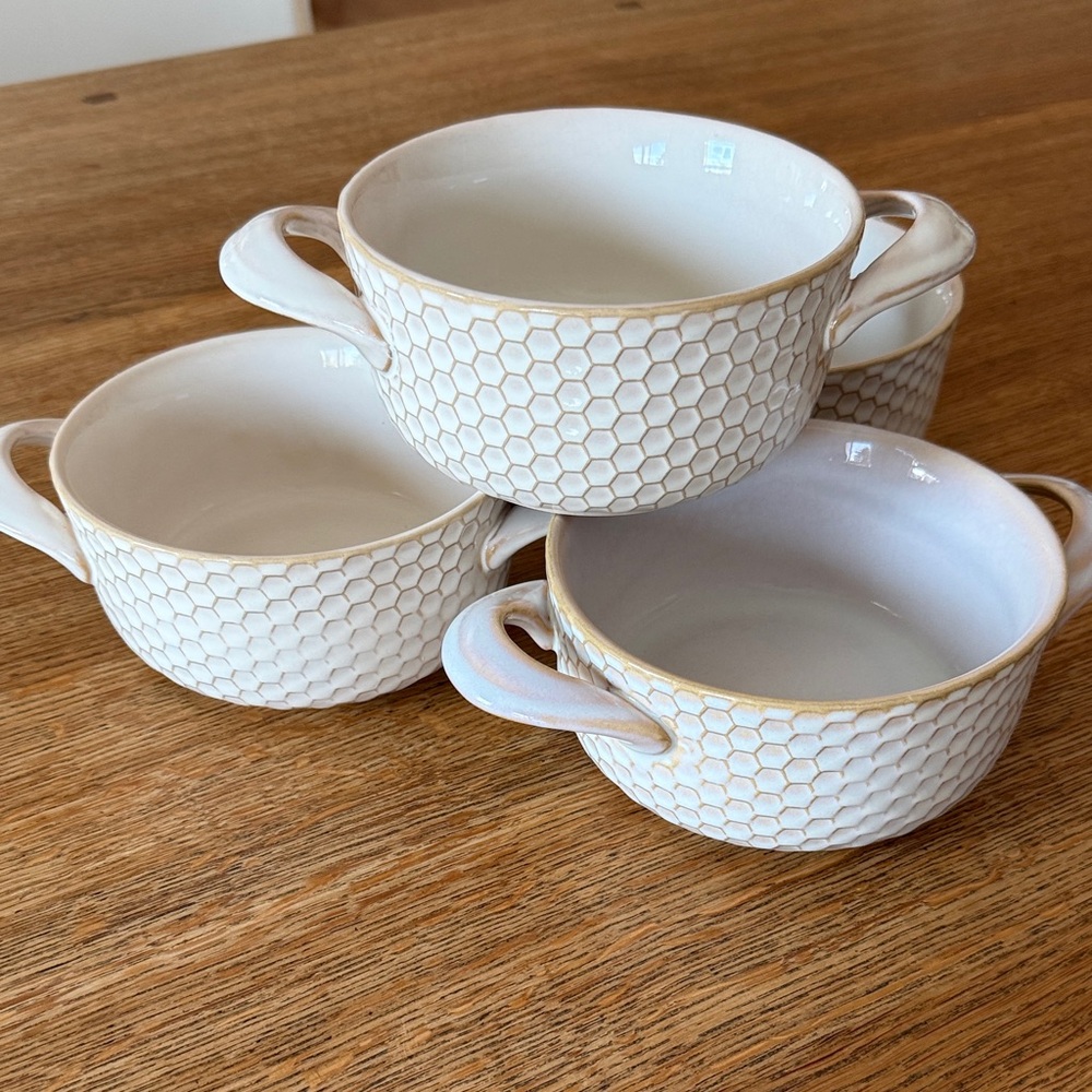Cost Plus World Market Cream Honeycomb Soup Bowls - Set of 4